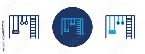 Set of 5 pixel perfect colored Jungle gym icon with 1 unexpanded, 1 silhouette,  Childrenâ€™s play structure with climbing bars and slides, indicating a playground.