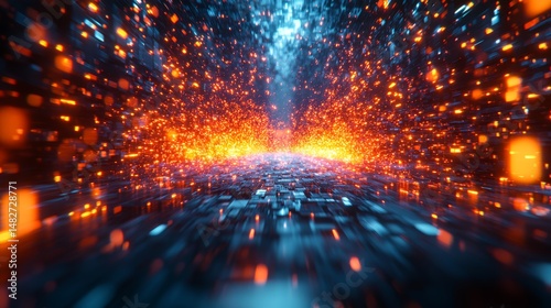 Abstract digital tunnel with particles