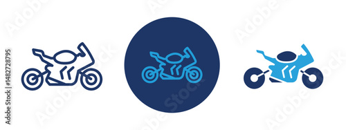 Set of 5 pixel perfect colored Motorcycle icon with 1 unexpanded, 1 silhouette,  Side view of a motorbike showing wheels, seat, and handlebar.