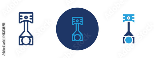 Set of 5 pixel perfect colored Piston icon with 1 unexpanded, 1 silhouette,  Mechanical piston illustration showing a cylindrical part of an engine.