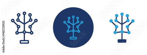 Set of 5 pixel perfect colored Phylogenetic tree icon with 1 unexpanded, 1 silhouette,  Diagram icon resembling a branching tree showing evolutionary relationships.