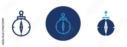 Set of 5 pixel perfect colored Compass navigation icon with 1 unexpanded, 1 silhouette,  Classic compass with directional needle pointing north.