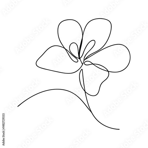 Elegant minimalist continuous line drawing of a flowering plant on white background