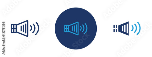 Set of 5 pixel perfect colored Speaker volume icon with 1 unexpanded, 1 silhouette,  Loudspeaker with sound waves indicating audio output or volume.