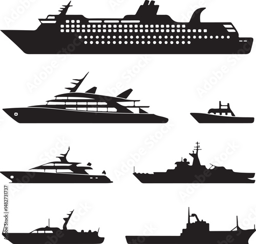 Classic Sailing Ship Silhouette

Modern Cruise Liner Vector Design

Cargo Ship at Sea Silhouette

Pirate Ship with Sails Silhouette Art

Ship on Ocean Waves Vector Scene