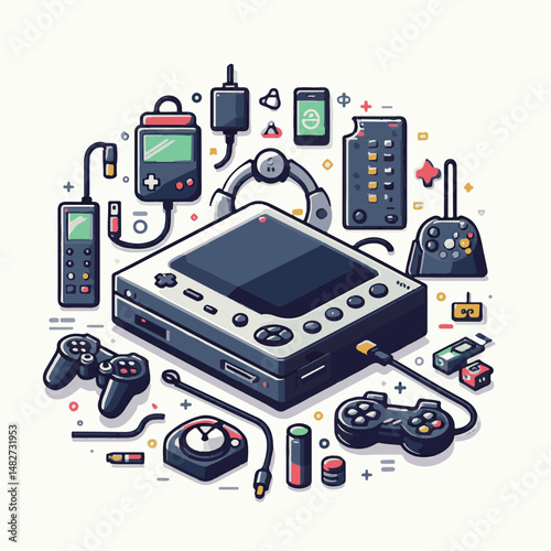 console, gaming, gamepad, joystick, game, entertainment, play, controller, technology, digital, gamer, video, device, control, fun, computer, illustration, vector, design, equipment, retro, joy, graph