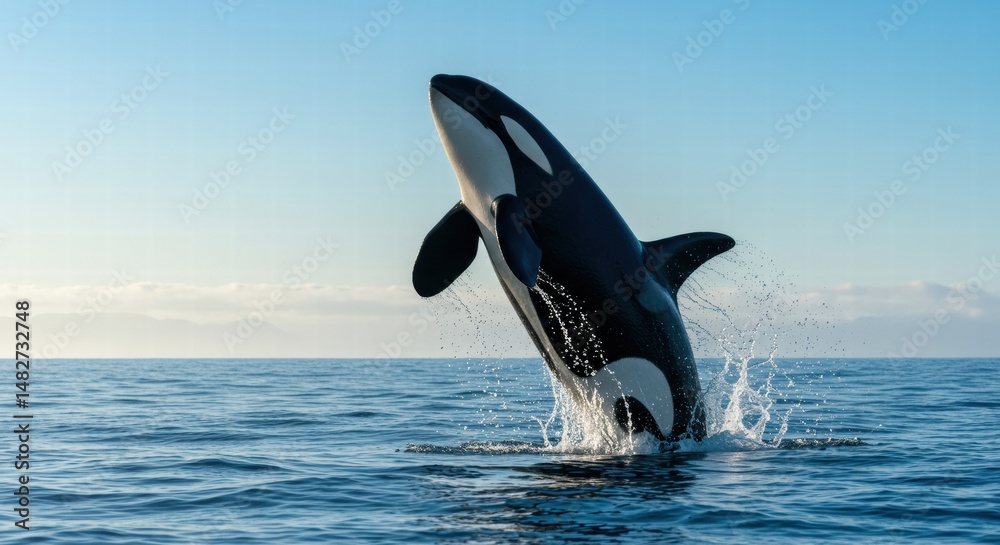 Fototapeta premium A killer whale playing jumping on the ocean