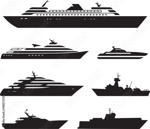 Classic Sailing Ship Silhouette

Modern Cruise Liner Vector Design

Cargo Ship at Sea Silhouette

Pirate Ship with Sails Silhouette Art

Ship on Ocean Waves Vector Scene