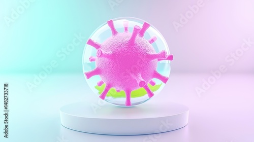 Colorful Virus Representation in Transparent Sphere on Minimalist Base