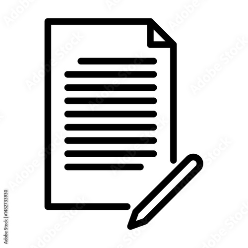 doing a task outline icon. writing on paper black line illustration.