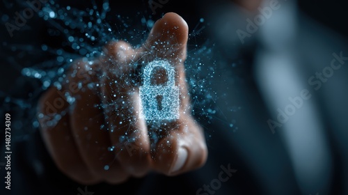 A businessman managing cybersecurity in a digital network, emphasizing compliance assurance and global security