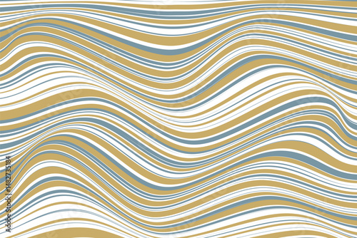 simple abstract sea green cream color thin to thick horizontal wavy line pattern abstract wavy striped texture in gold, blue, and white