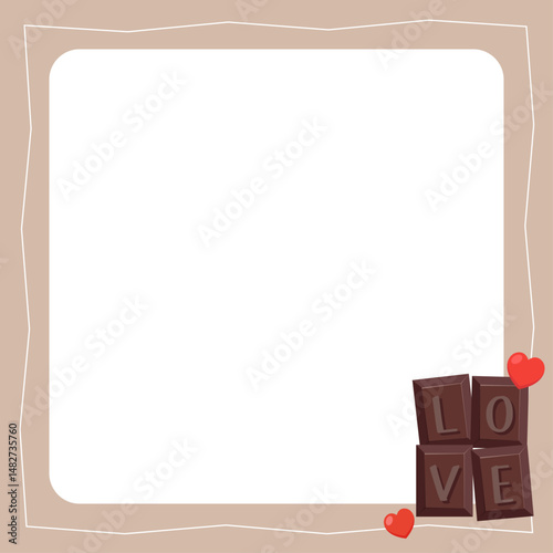 Cute chocolate-themed note paper with heart decorations, designed as a memo template. Vector illustration.