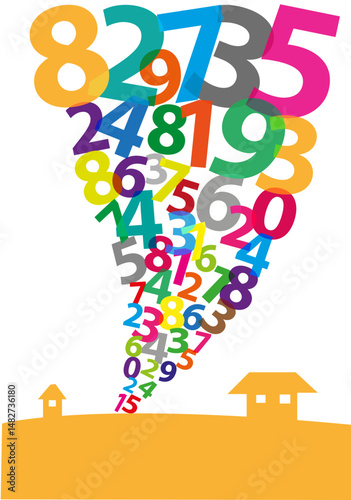 A Tornado made of Numbers. Editable Clip Art. EPS10 and jpg 