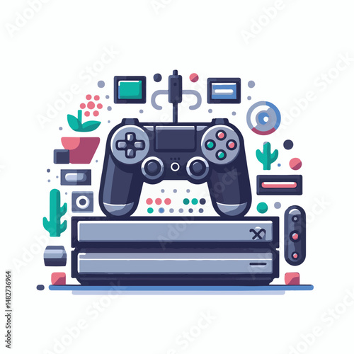 console, gaming, gamepad, joystick, game, entertainment, play, controller, technology, digital, gamer, video, device, control, fun, computer, illustration, vector, design, equipment, retro, joy, graph