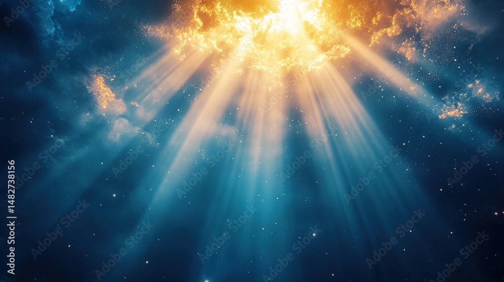 Fototapeta premium Radiant sunlight breaking through clouds nature scene atmospheric effects celestial environment serene viewpoint