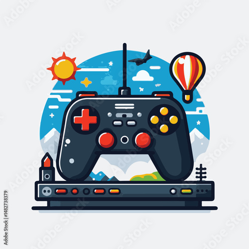 console, gaming, gamepad, joystick, game, entertainment, play, controller, technology, digital, gamer, video, device, control, fun, computer, illustration, vector, design, equipment, retro, joy, graph