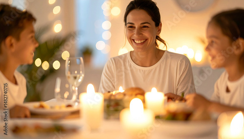 Serene Mother’s Day Evening with Family Dinner by Candlelight, Loving Mother Moment photo