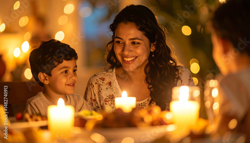 Serene Mother’s Day Evening with Family Dinner by Candlelight, Loving Mother Moment photo