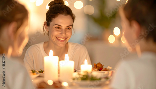 Serene Mother’s Day Evening with Family Dinner by Candlelight, Loving Mother Moment photo