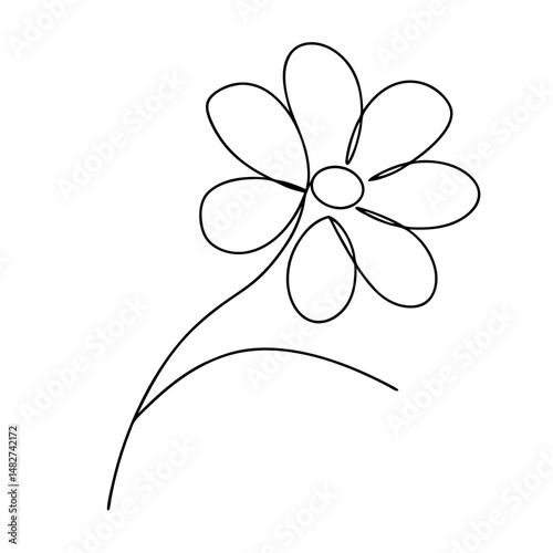 Minimalist single line drawing of a daisy flower on a white background