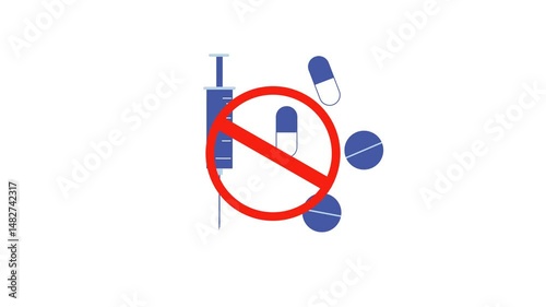 Animation footage of the ban on hard drugs, a symbol of saying no to drugs. Perfect for World Anti-Drug Day.