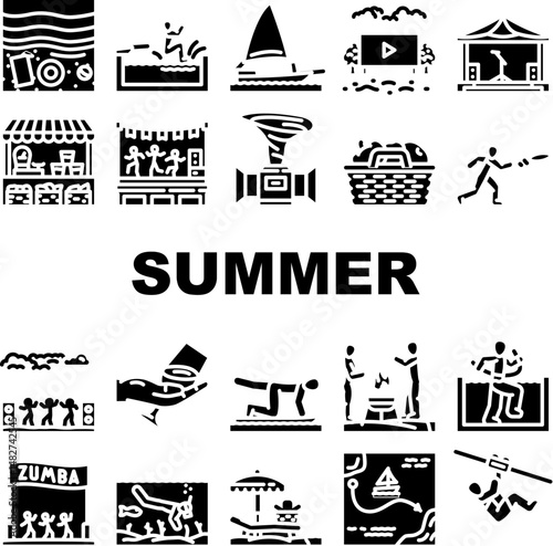 summer spend time beach icons set vector