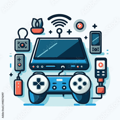 console, gaming, gamepad, joystick, game, entertainment, play, controller, technology, digital, gamer, video, device, control, fun, computer, illustration, vector, design, equipment, retro, joy, graph