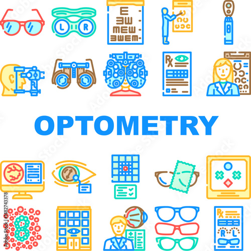 optometry vision eyewear icons set vector