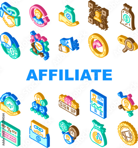 affiliate referral program sales icons set vector