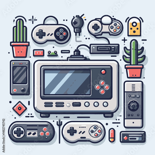 console, gaming, gamepad, joystick, game, entertainment, play, controller, technology, digital, gamer, video, device, control, fun, computer, illustration, vector, design, equipment, retro, joy, graph
