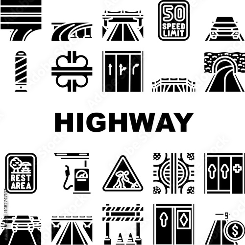highway road traffic asphalt icons set vector