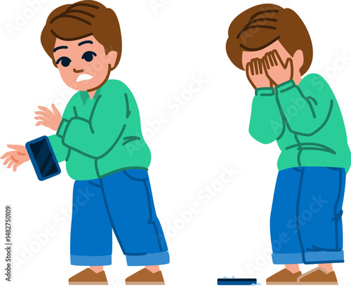 kid boy broken phone vector