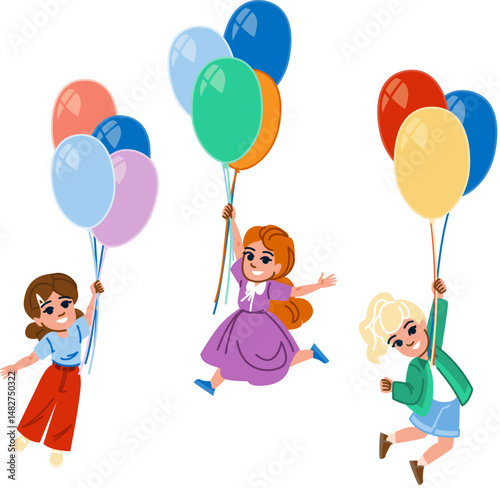 helium kid girl flying balloon vector