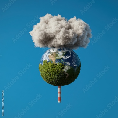 Creative Concept of Earth Surrounded by Pollution and Nature Balance