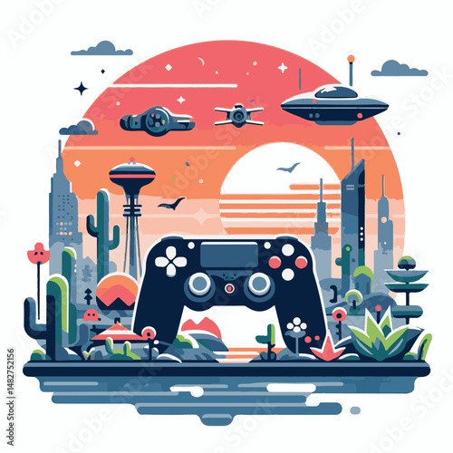 console, gaming, gamepad, joystick, game, entertainment, play, controller, technology, digital, gamer, video, device, control, fun, computer, illustration, vector, design, equipment, retro, joy, graph