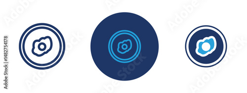 Set of 5 pixel perfect colored Egg on plate icon with 1 unexpanded, 1 silhouette,  Fried egg served on a plate indicating breakfast or nutrition.