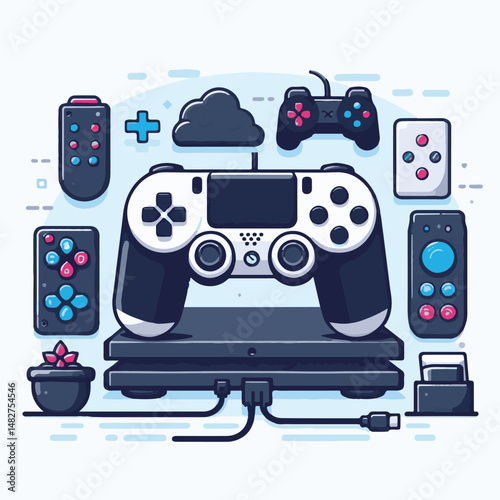 console, gaming, gamepad, joystick, game, entertainment, play, controller, technology, digital, gamer, video, device, control, fun, computer, illustration, vector, design, equipment, retro, joy, graph