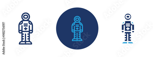 Set of 5 pixel perfect colored Cosmonaut icon with 1 unexpanded, 1 silhouette,  Space-suited astronaut floating in zero gravity.