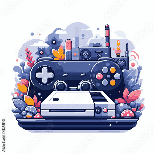 console, gaming, gamepad, joystick, game, entertainment, play, controller, technology, digital, gamer, video, device, control, fun, computer, illustration, vector, design, equipment, retro, joy, graph