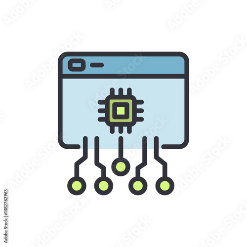 Stylized Representation Of Web Interface With Central Microchip Graphic