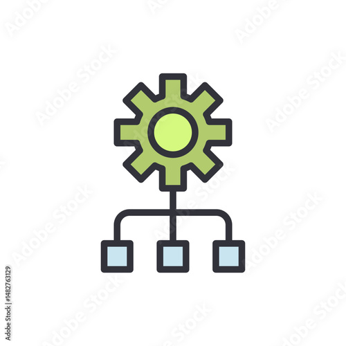 Conceptual Gear Linked To Multiple Modules On Transparent Background