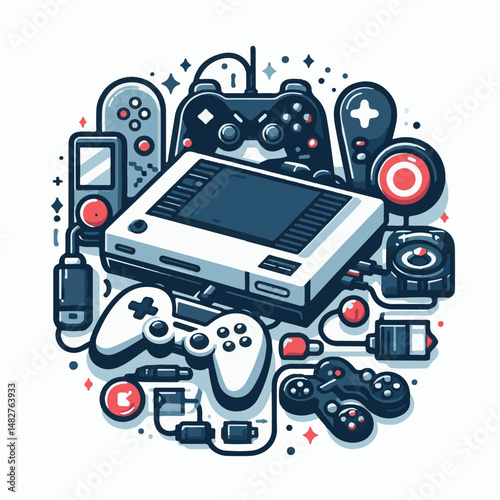 console, gaming, gamepad, joystick, game, entertainment, play, controller, technology, digital, gamer, video, device, control, fun, computer, illustration, vector, design, equipment, retro, joy, graph
