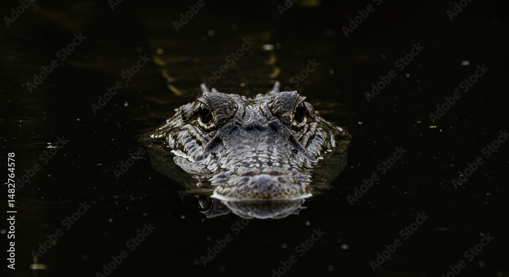 Fototapeta premium Close up of a crocodile swimming in the water, its scary eyes are visible