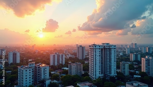 Wallpaper Mural High-rise buildings, sunlit cityscape, serene atmosphere, modern, high angle Torontodigital.ca