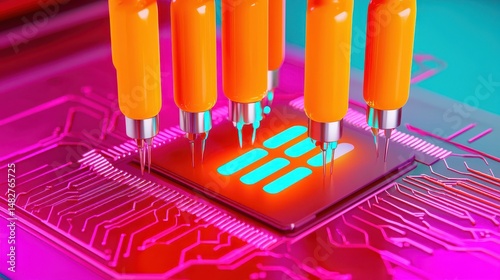 Colorful Circuit Board with Stylus Tools for Electronic Design Work