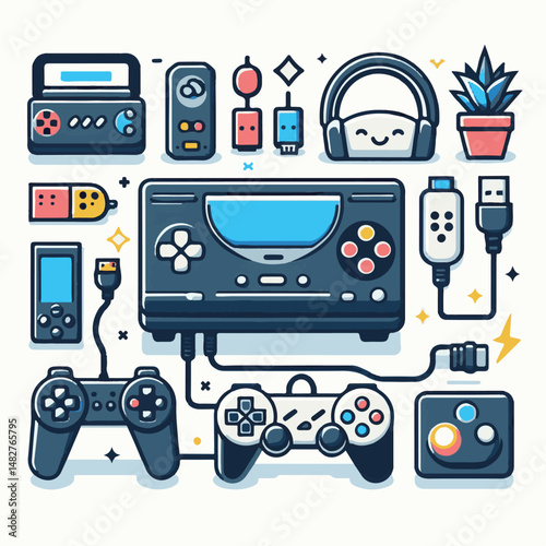 console, gaming, gamepad, joystick, game, entertainment, play, controller, technology, digital, gamer, video, device, control, fun, computer, illustration, vector, design, equipment, retro, joy, graph