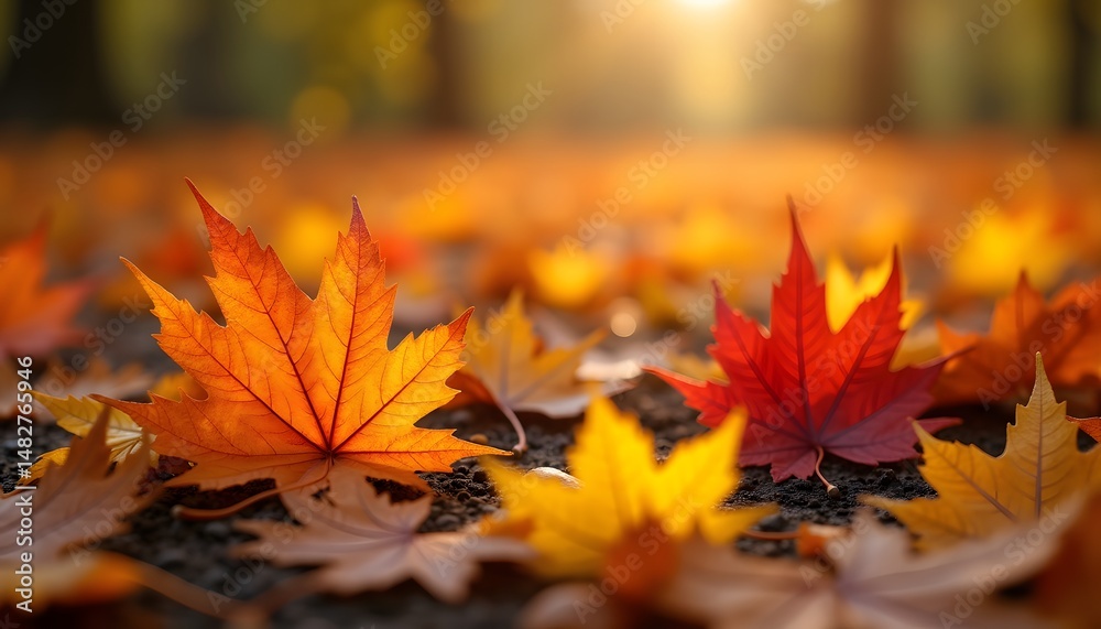Autumn maple leaves close-up in sunlight Autumn maple leaves close-up in sunlight