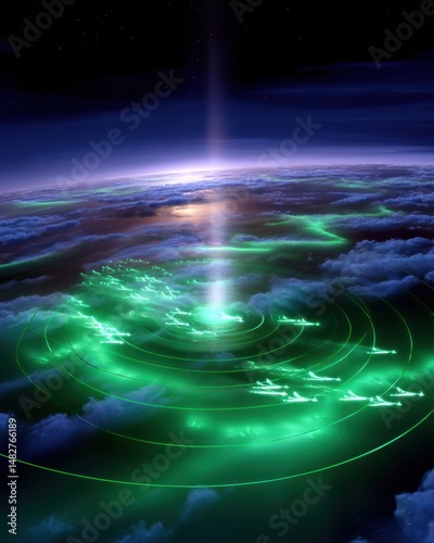glowing green radar screen with aircraft positions highlighted
