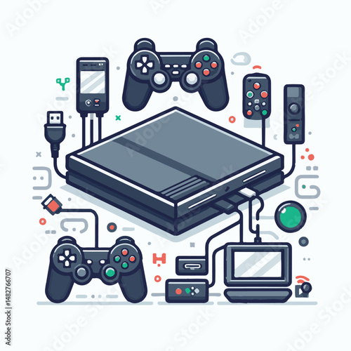 console, gaming, gamepad, joystick, game, entertainment, play, controller, technology, digital, gamer, video, device, control, fun, computer, illustration, vector, design, equipment, retro, joy, graph